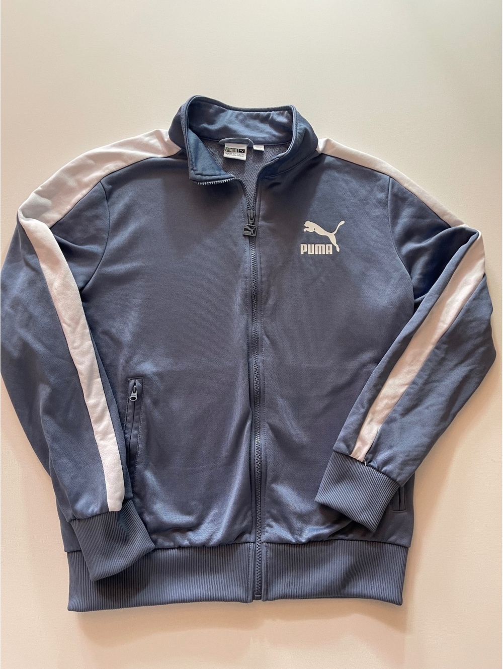 Puma Men's Blue and White Track Jacket with Full Zip and Str
